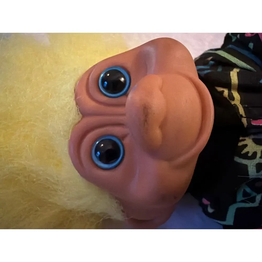 Vintage Russ Troll Doll Yellow Hair Blue Eyes Black Jacket 5